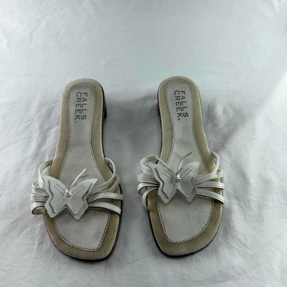 Falls Creek White Butterfly Slide Sandals Heels Womens 6.5 Fairy Boho Coquette
